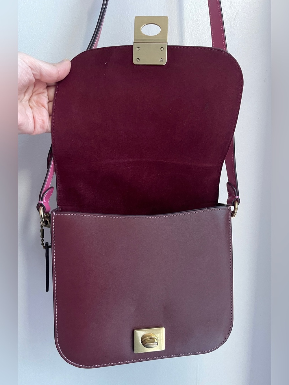 Coach Colorblock Leather Hutton Saddle Crossbody Bag with Gold Hardware - Picture 13 of 16